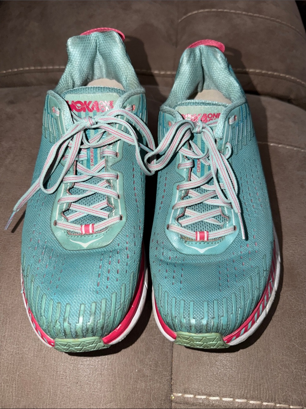 Hoka Women's Teal and Pink Athletic Running Shoes